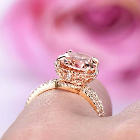 2PC  Luxury Rose Gold Filled Oval Cut Citrine Ring - Picture 4 of 5